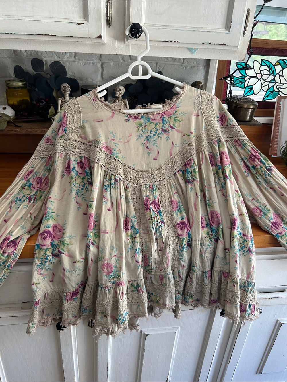 Magnolia Pearl Iruka Blouse #1401 Cottage Floral Lace Boho OS